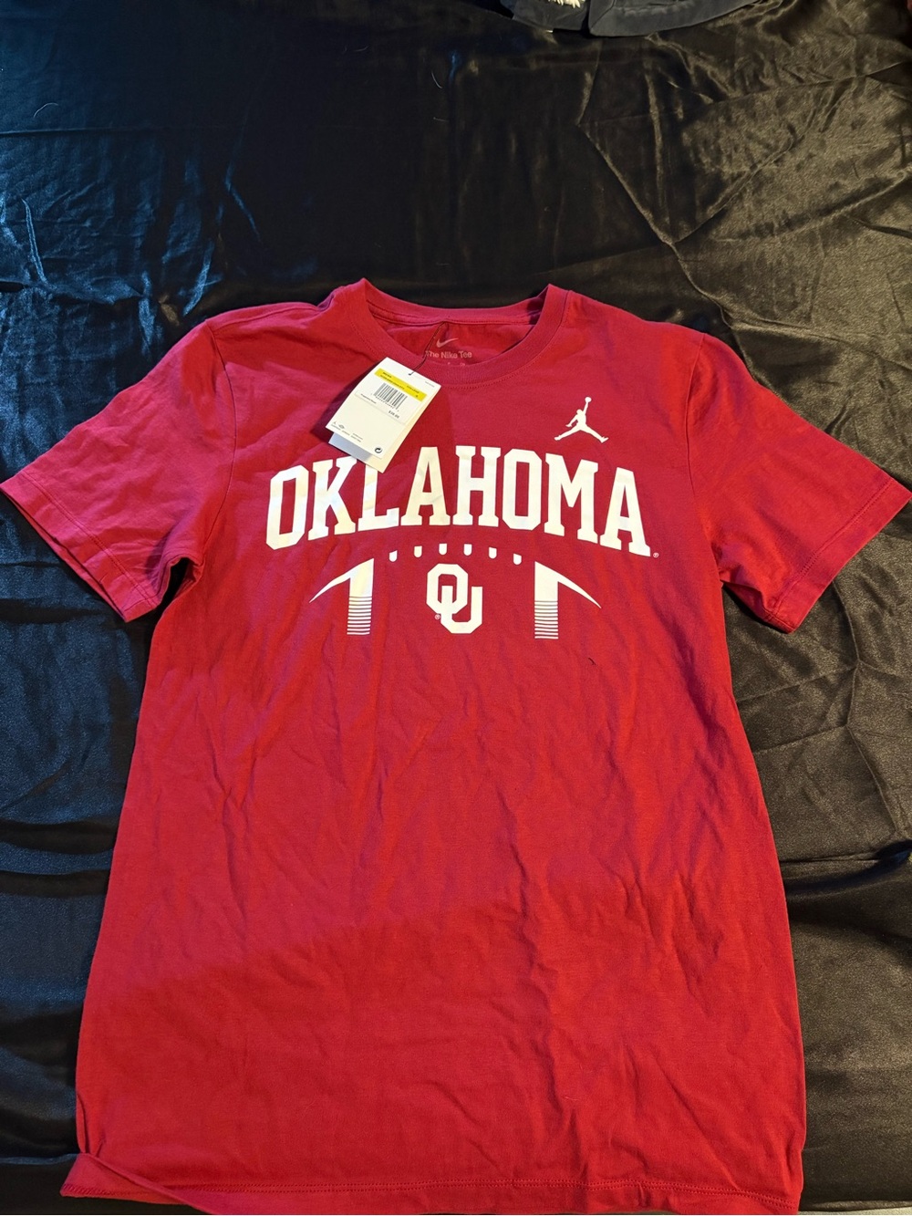 Jordan Red Oklahoma Graphic Crewneck Tee with White Print